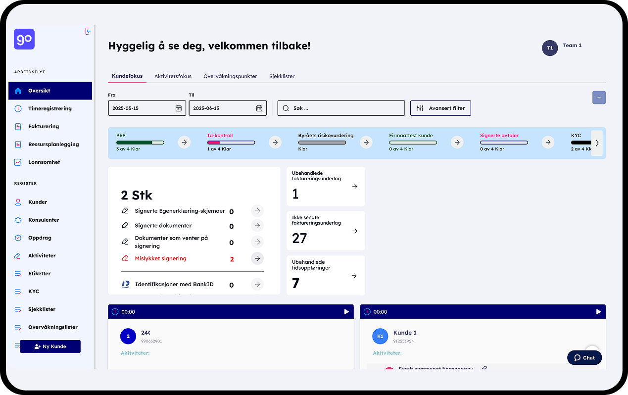 NO Finago Control Dashboard mockup