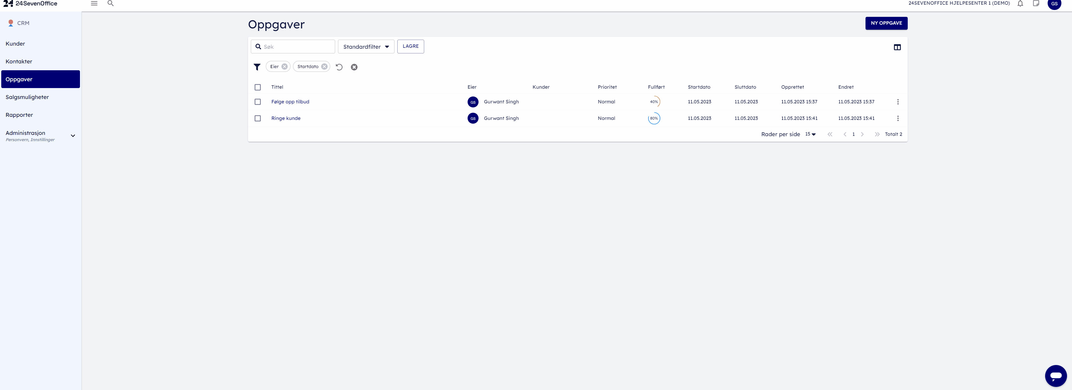 Ny laytout filterering oppgaver