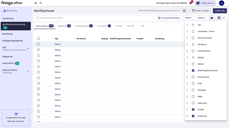 SE Finago Office Fler kolumner i verifikationslistan