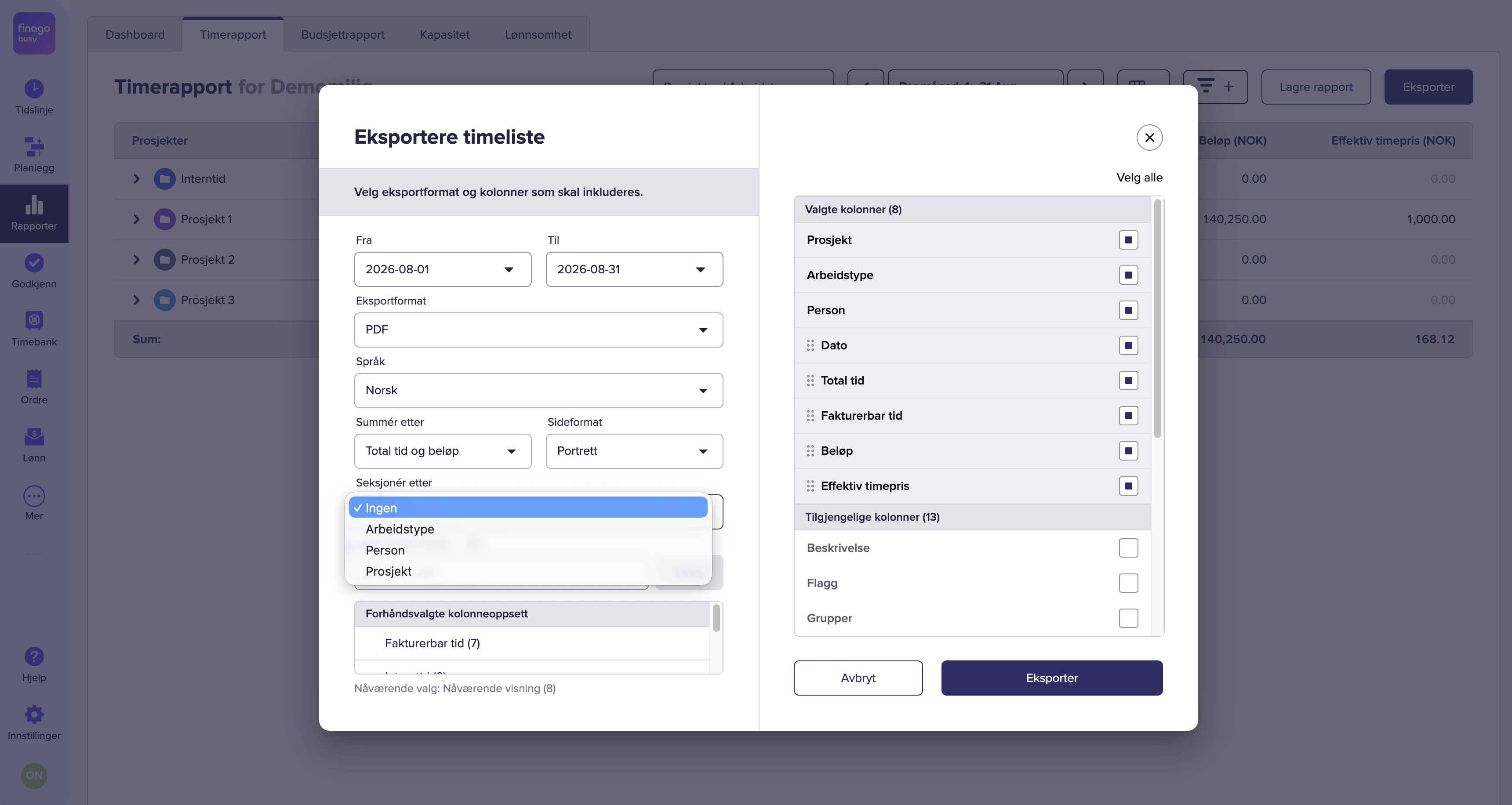 Web – Mulighet for å gruppere data i eksporterte rapporter (PDF)
