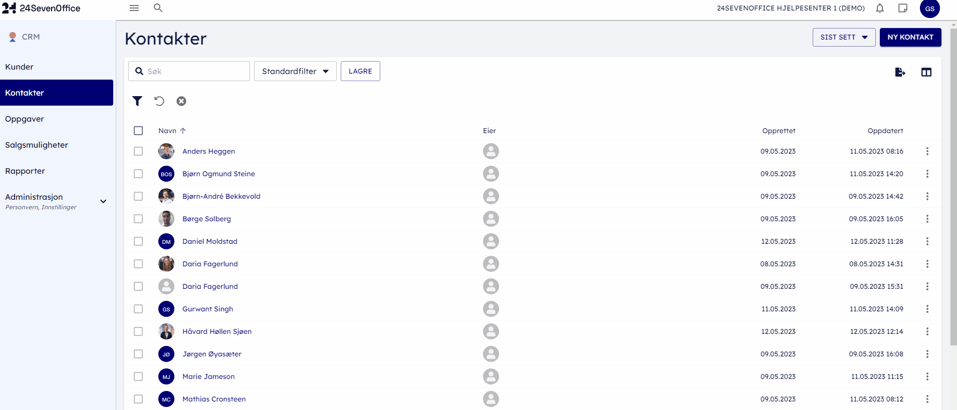 flitrering kontakter ny layout