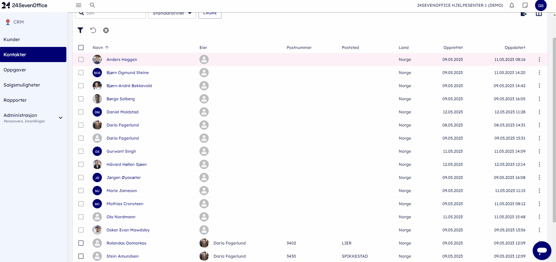 slette kontakter ny laytout