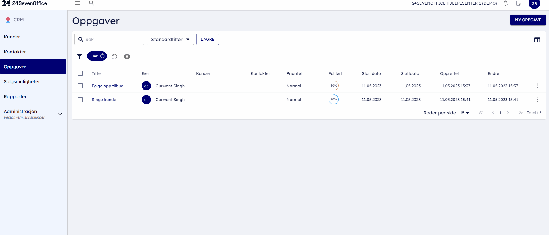 slette oppgaver layout