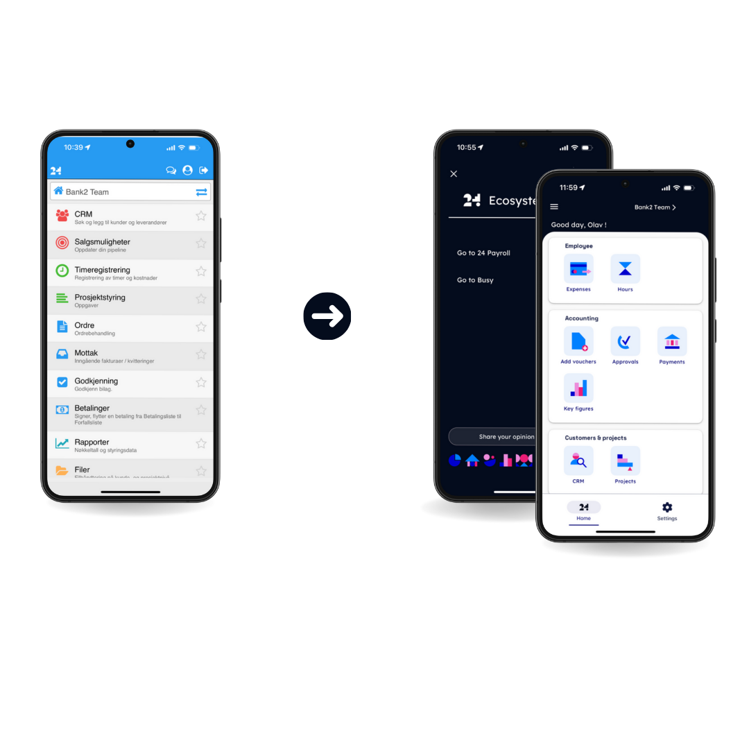 Ny design i 24SevenOffice mobilapp