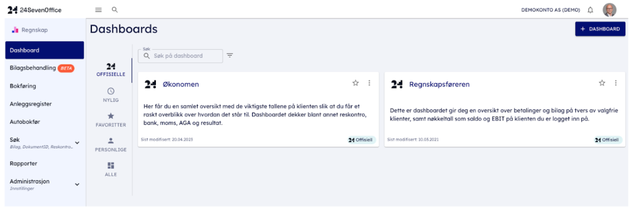 Illustrasjon regnskap dashboard