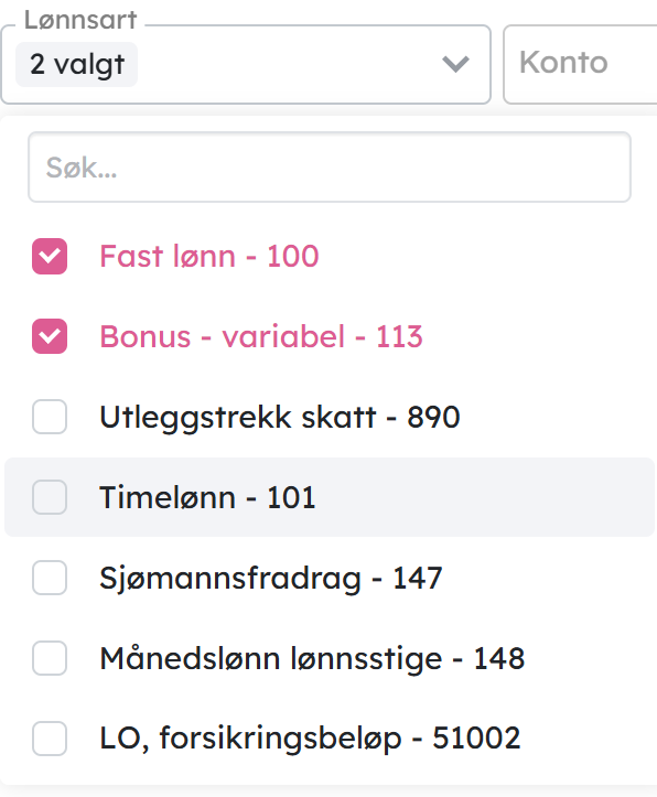 Multiselect lønnsarter